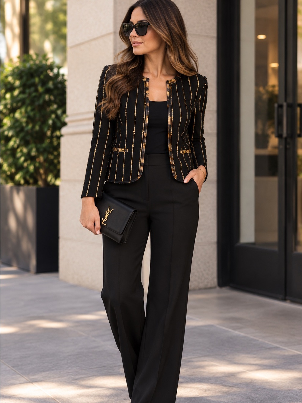 Joseph Ribkoff Black Gold Metallic Jacket Blazer Size 10 Made in Canada